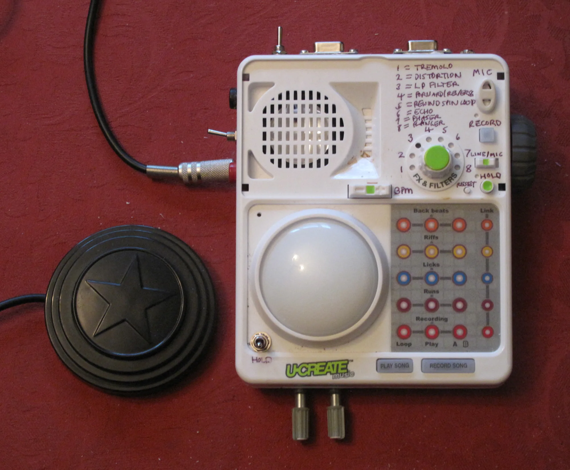A ready-made footswitch, sold for tattoo machines, pressed into service as the external 'Hold' pedal.