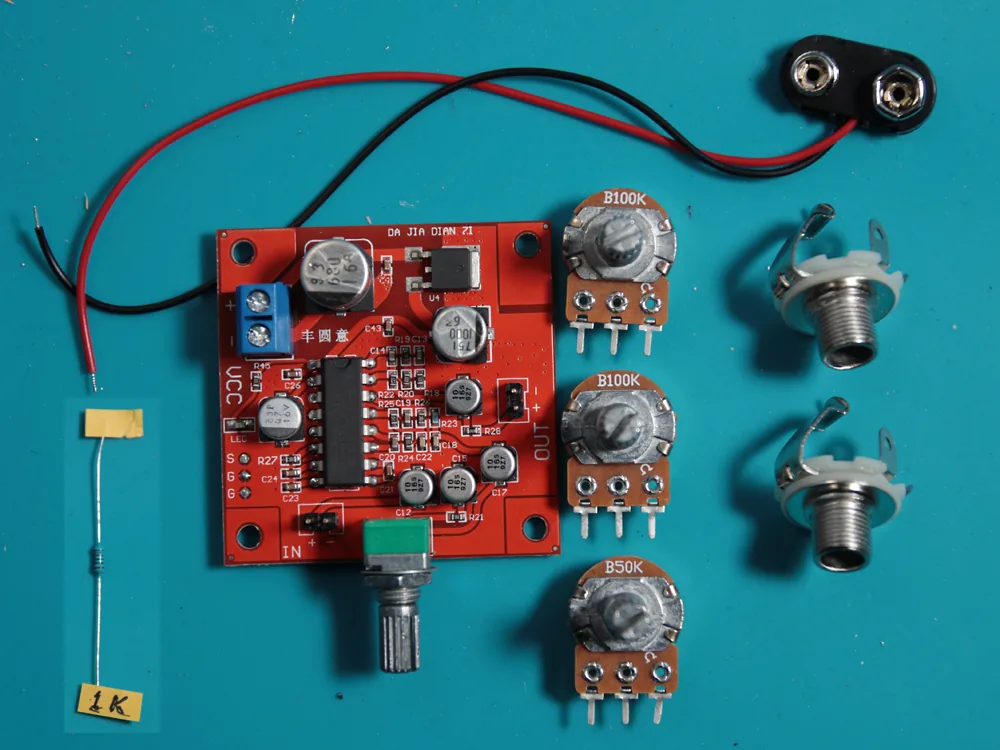 The basic PT2399-based delay board laid out with the additional components needed for the mod.