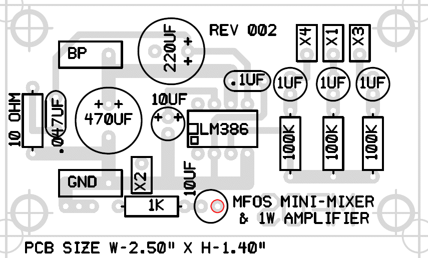 Rev 02 PCB parts layout with component values shown.