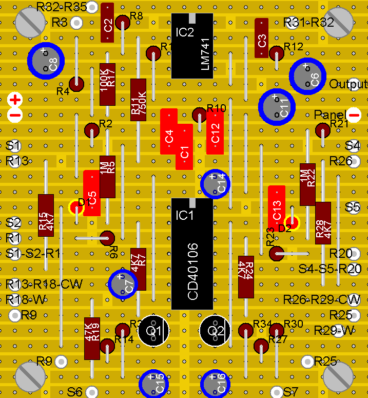 Andrew Sharp's WSG stripboard layout - top / component side.
