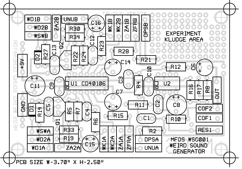 WSG PCB parts layout as a ghosted component-placement overlay.