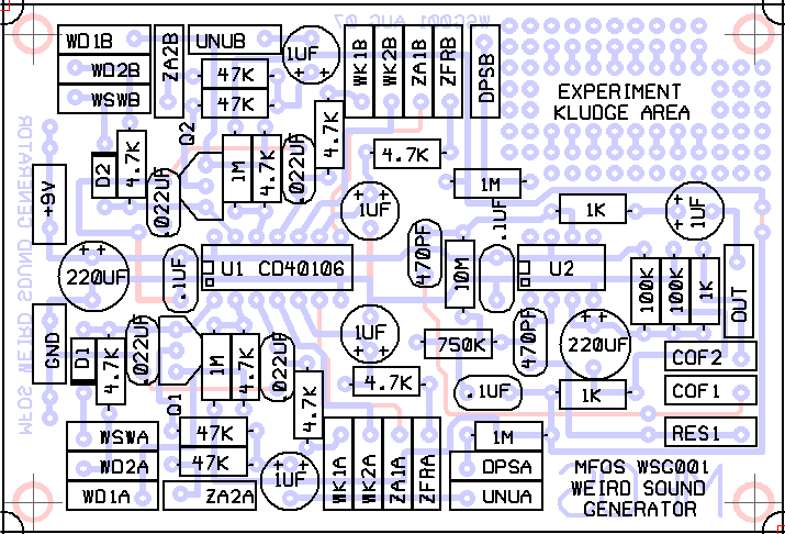 MFOS WSG PCB parts layout with component values shown.