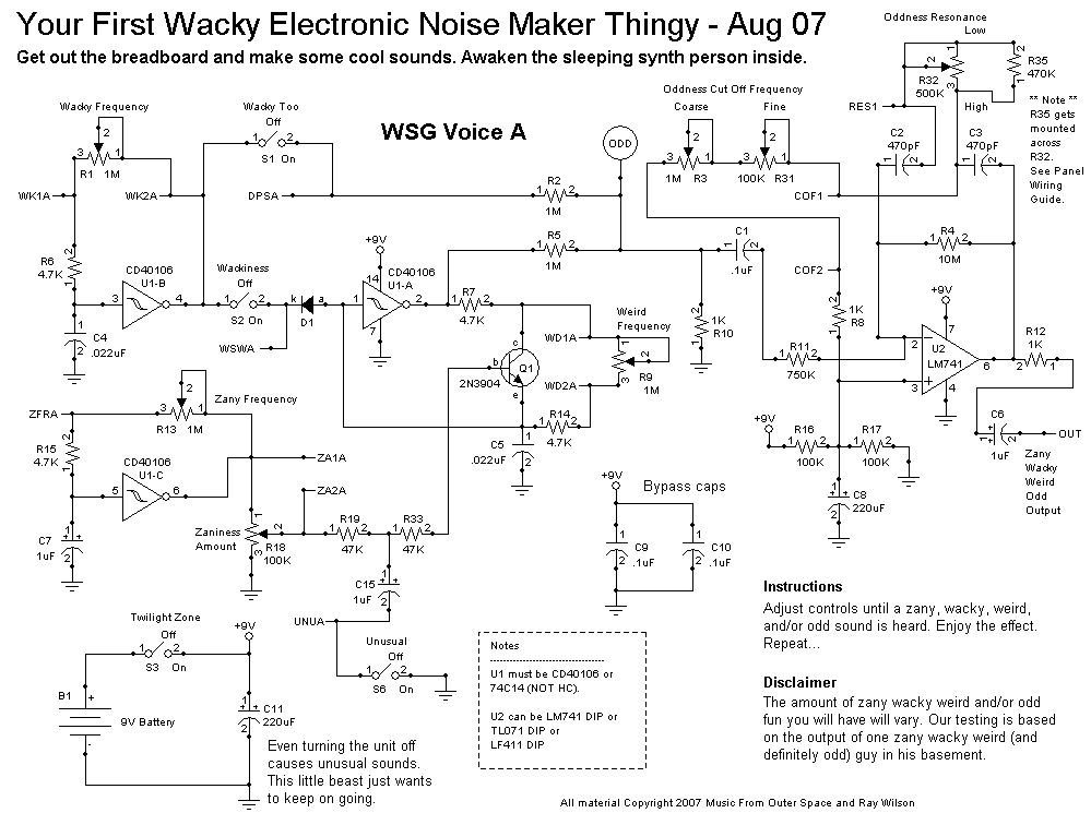 WSG schematic, page one - Voice A oscillators and the filter.