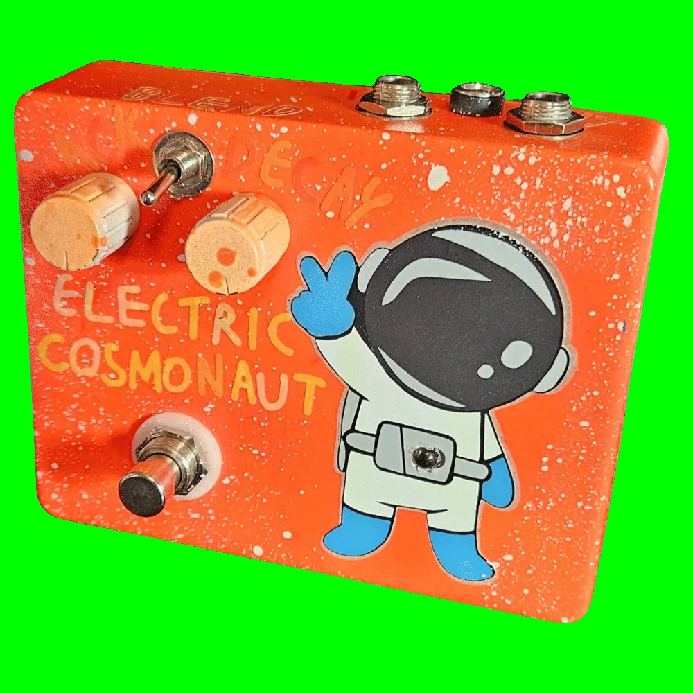 Electric Cosmonaut prototype pedal with cartoon cosmonaut artwork