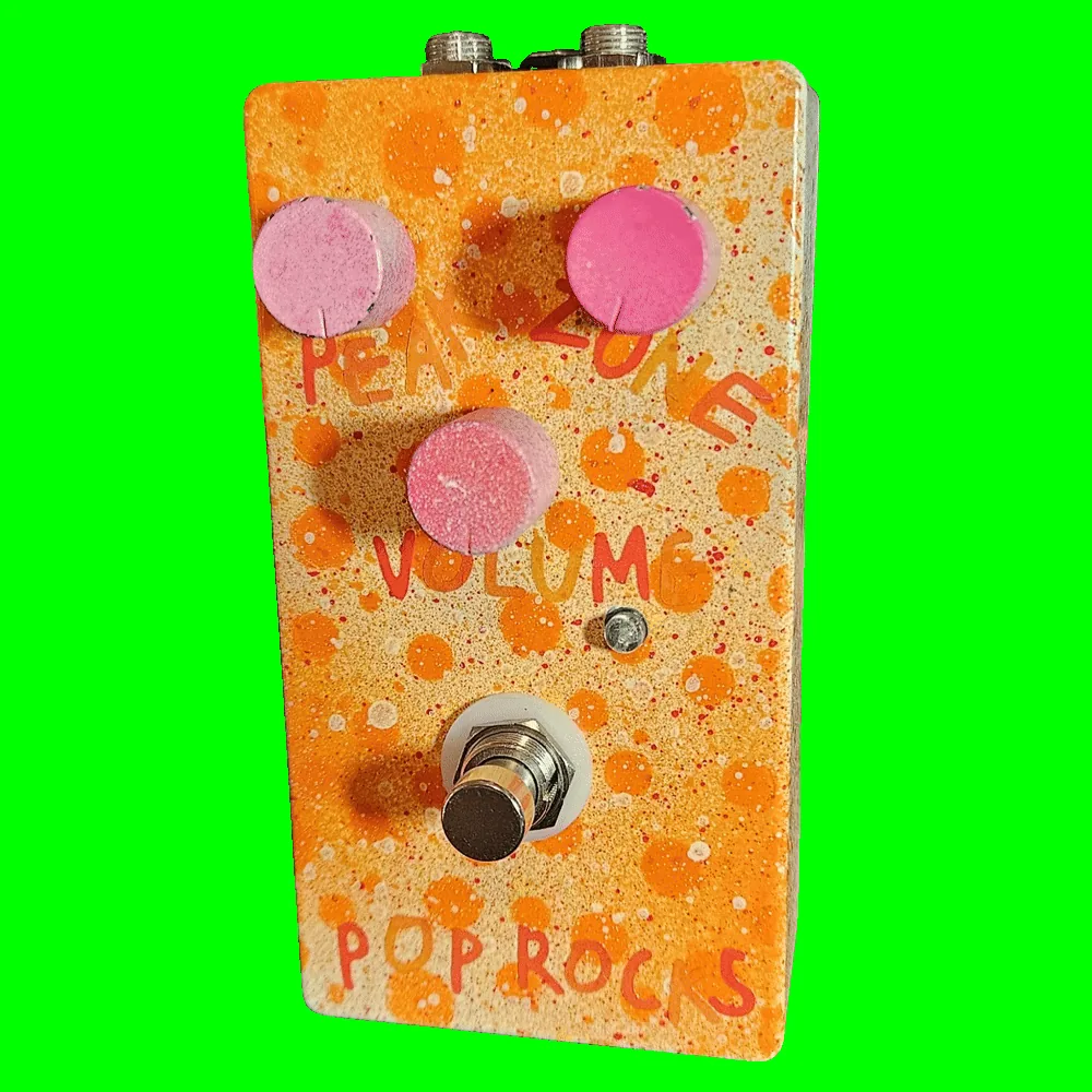 Pop Rocks prototype pedal - orange-fizz fixed-wah with Peak, Zone, and Volume knobs